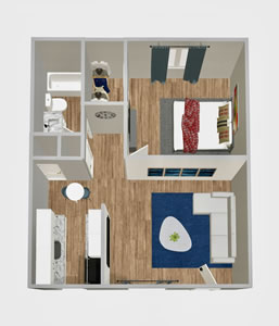 HPA - One Bedroom A / One Bath - 720 Sq. Ft.*